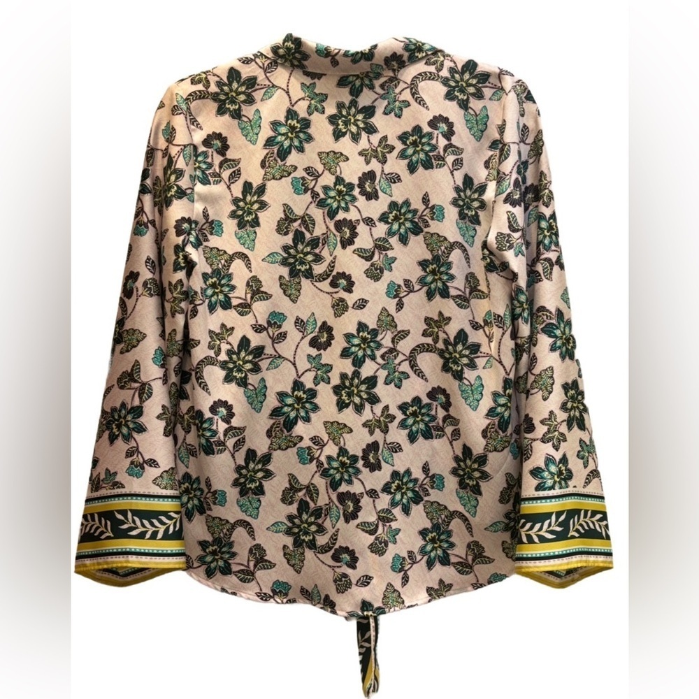 LOFT βHibiscusβ Tie front Long Sleeveblouse in light purple, turquoise, gold XS - Picture 7 of 10
